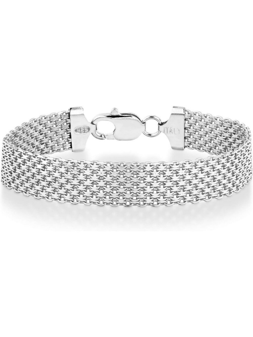 Solid 925 Sterling Silver 12mm Mesh Link Chain Bracelet for Women & Men